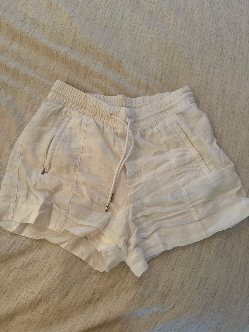 Athleta White 100% Linen Drawstring Shorts